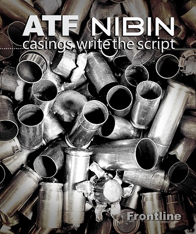 Image of bullets and bullet casings in a pile with the heading ATF NIBIN...casings write the script.  Bottom right corners has Frontline with the web address below it www.atf.gov