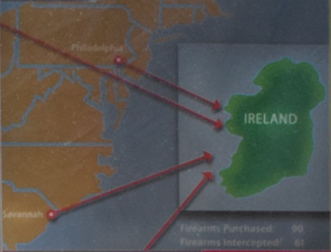 Image of the four U.S. states were Siobhan Brown conspired to illegally purchase over $100,000 in firearms and ammunition to ship back to Ireland (also pictured). 