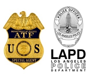 Image of ATF and Los Angeles Police Department badges side by side