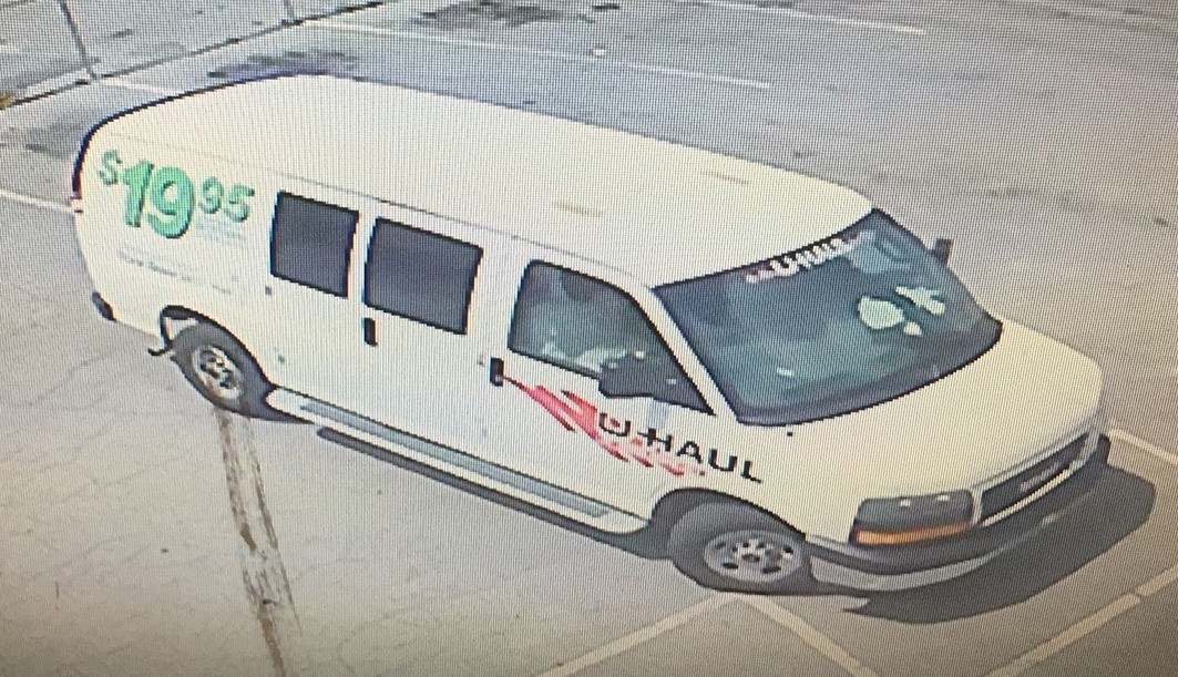 Image of a white UHAUL van that was used in the robbery