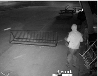 Still-frame photo of surveillance footage from the front of the business captured the night of the Bay Area Pawn burglary on July 30, 2018, in Ashland. 