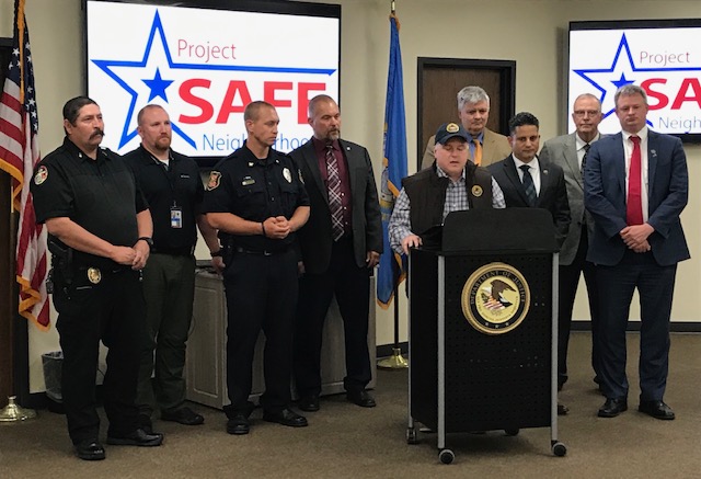Law enforcement representatives at a press conference held in Rapid City
