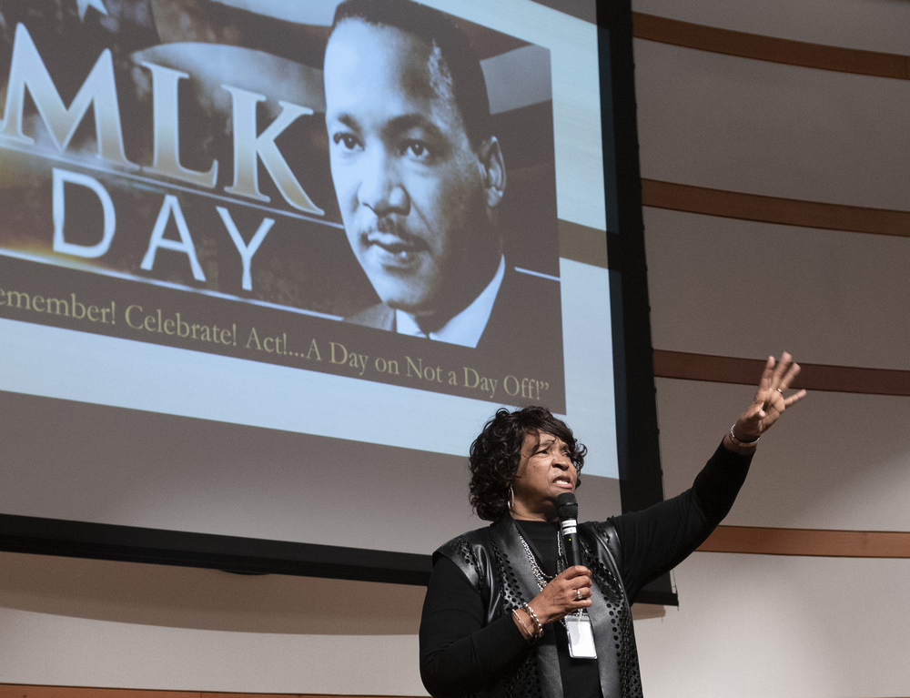 Dr. Lonise Bias speaks to ATF employees at the 2020 program for MLK Jr. Day
