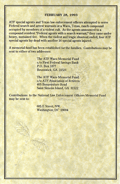 Memorial Service Program with the history of those killed on February 28, 1993 (2 of 4)