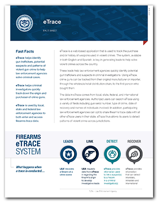 Preview of the eTrace Fact Sheet PDF for print.