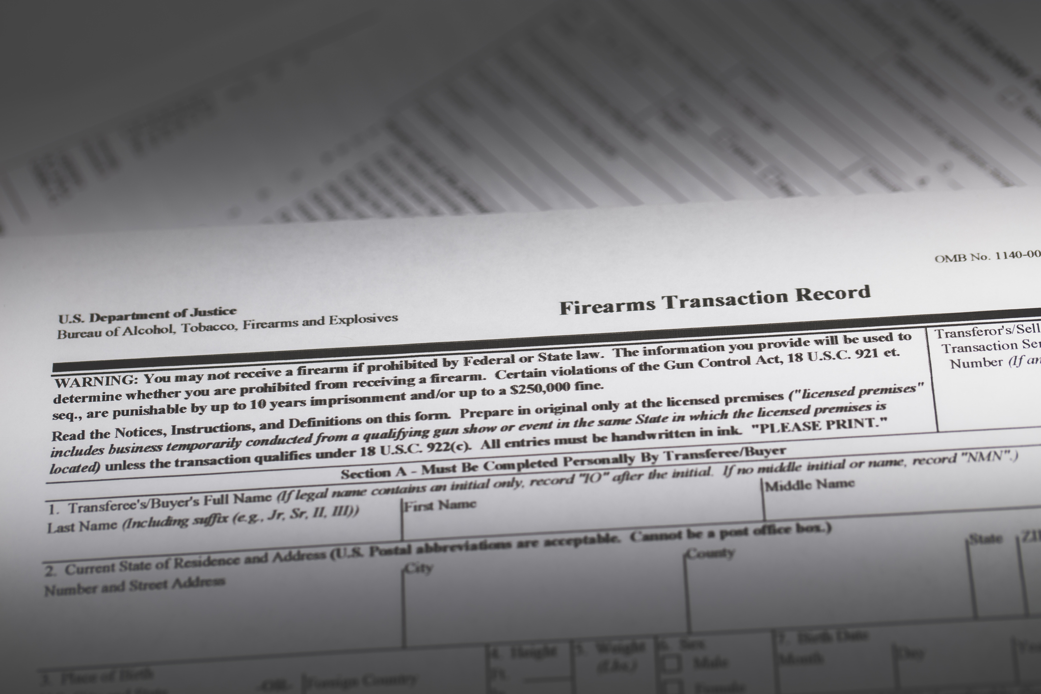 A paper copy of a firearms transaction record