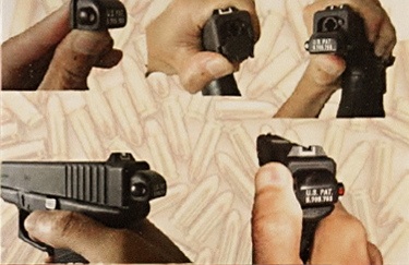 An illegal Glock converter switch being attached that changes a conventional semi-automatic Glock pistol to function as a fully automatic firearm. 