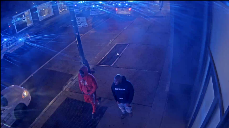 Suspect #6 is a male in a red hoodie, and Suspect #7 is a male in a black hoodie with white lettering.