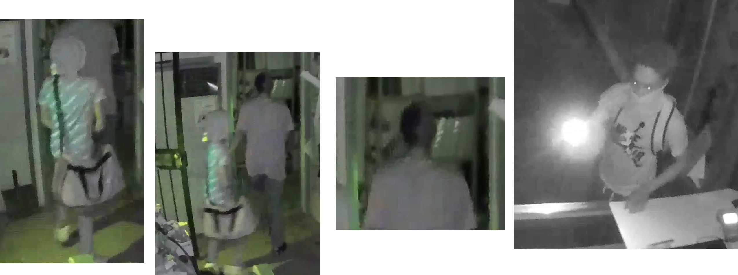 Four images of three suspects entering the Panther City Firearms premises.