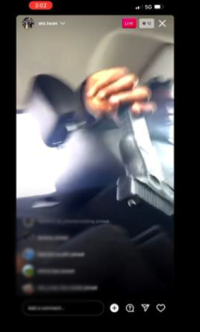 Screenshot of a social media page showing an individual in a car with a firearm.