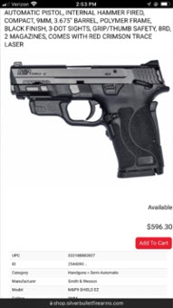 Screenshot of a website listing a firearm for sale.