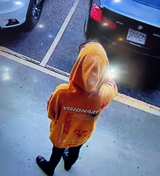 A person with an orange sweatshirt that has the word "Visionary" on it.