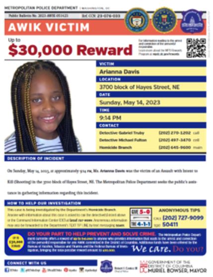 Screenshot of a flyer showing a picture of the victim of a crime.