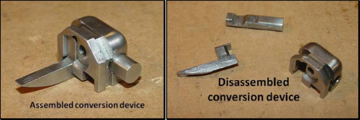 An assembled conversion device and a disassembled conversion device.