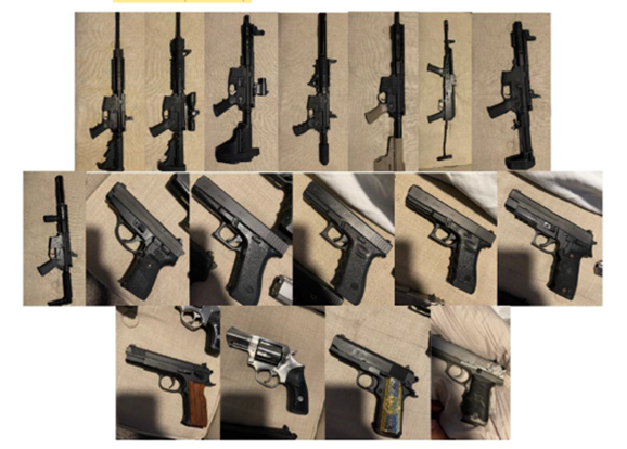 Multiple assault rifles and firearms that Justin Douangmala trafficked from Texas to California. Douangmala was arrested by ATF agents.