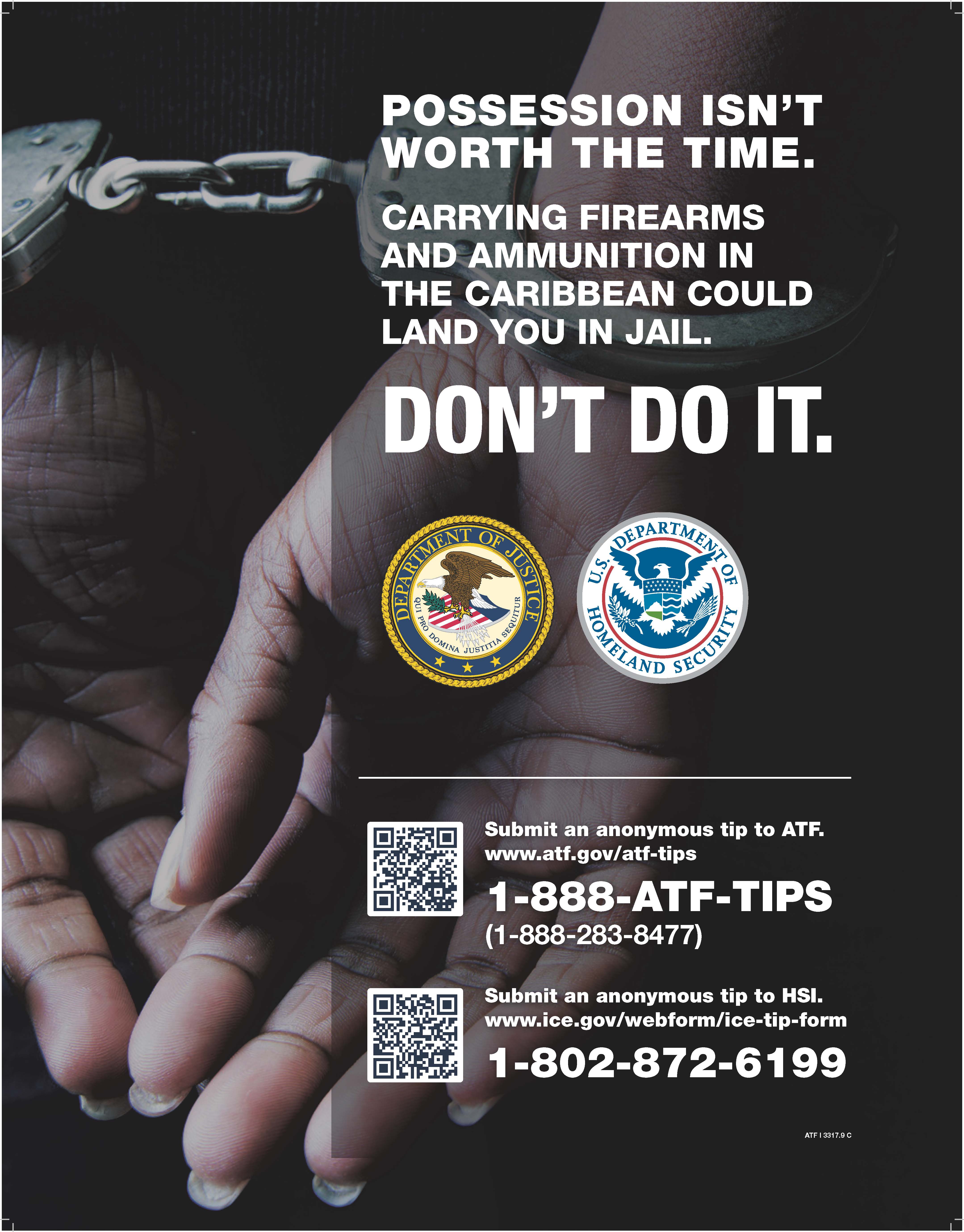 ATF I 3317.9 C CARICOM Anti-Firearms Trafficking Campaign Poster: hands in handcuffs