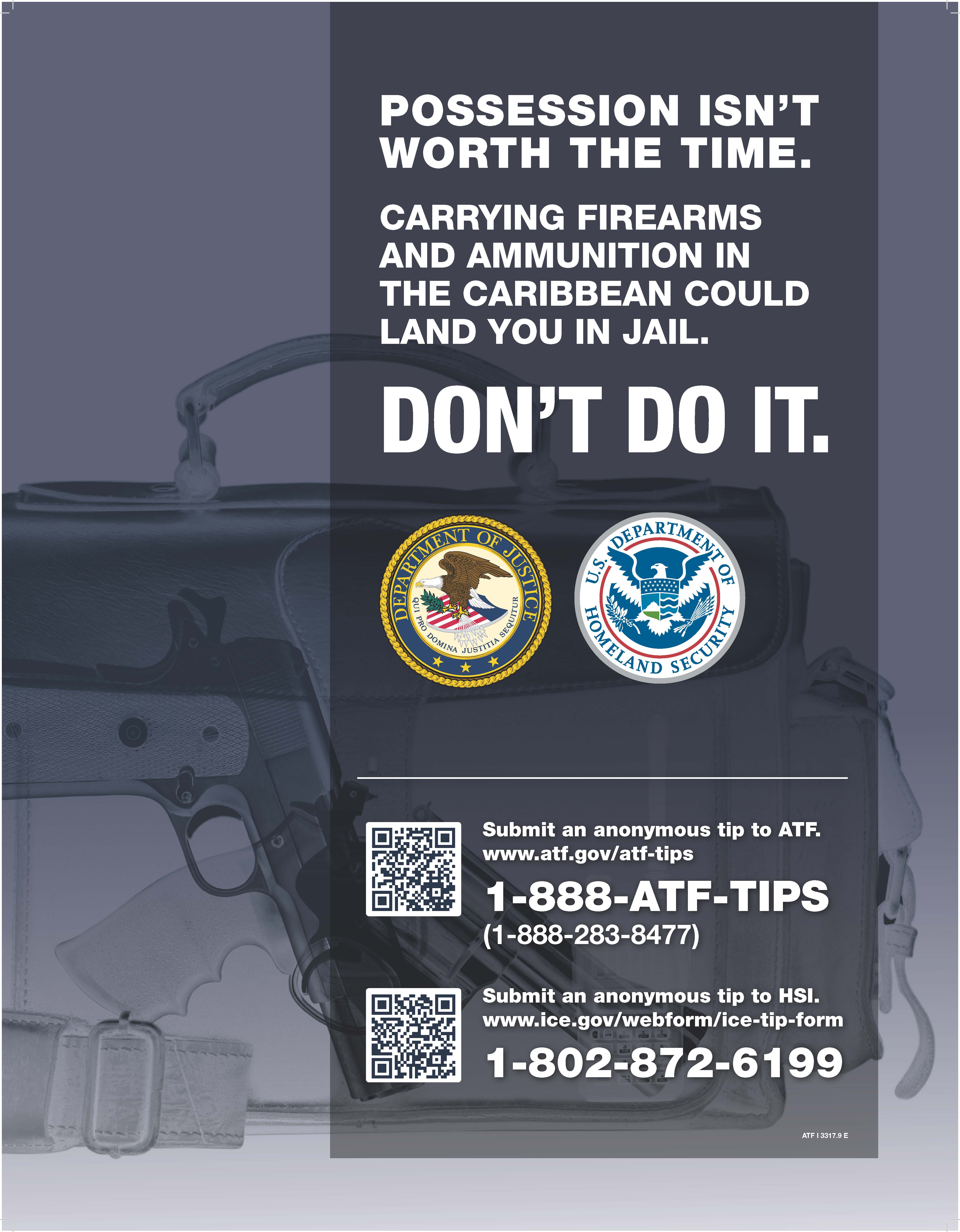 ATF I 3317.9 E CARICOM Anti-Firearms Trafficking Campaign Poster: X-ray image of firearms in a suitcase