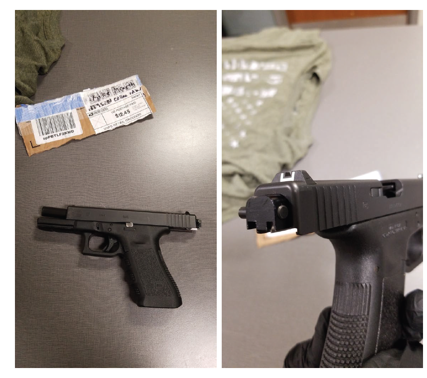 Glock 9mm pistol with “switch” machinegun conversion device installed