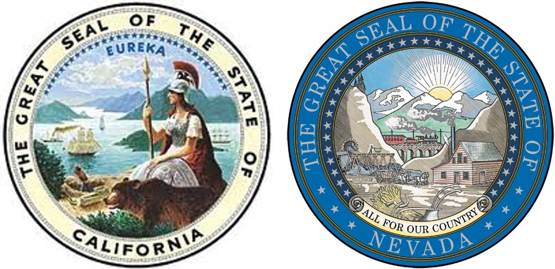 State seals of California and Nevada.
