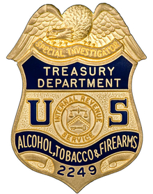 Badge for the Alcohol, Tobacco and Firearms Division, Internal Revenue Service, U.S. Department of the Treasury 1968-1971