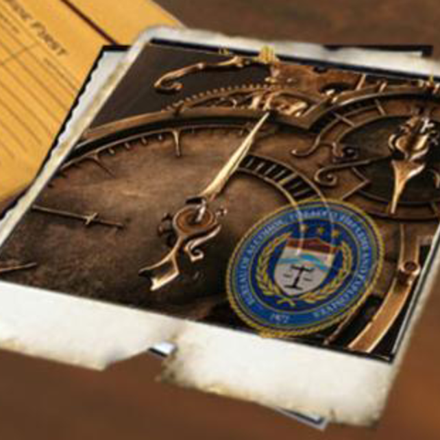 Historic clock phot with the ATF logo on top of it