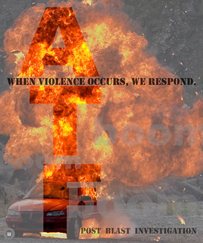Fire from a massive explosion. Caption: When violence occurs, we respond.