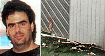 Ballinger on the left and a section of a burned church on the right