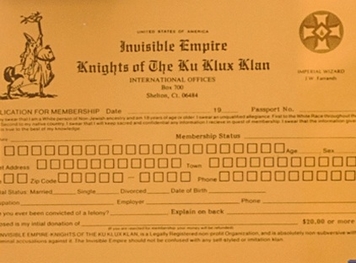 Invisible Empire Knights of the Ku Klux Klan application