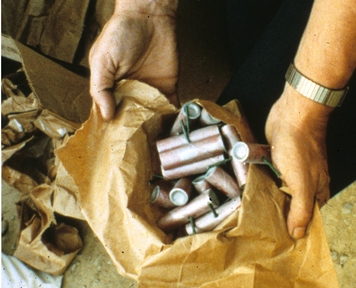 A paper bag full of illegal explosives