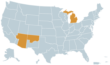 U.S. map showing the areas covered by phase one of ATF's Body Worn Camera Program.