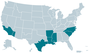 U.S. map showing the areas covered by phase four of ATF's Body Worn Camera Program.