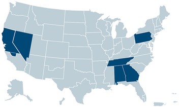 U.S. map showing the areas covered by phase six of ATF's Body Worn Camera Program.
