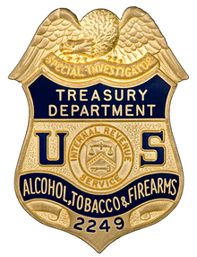 Badge for the Alcohol, Tobacco and Firearms Division, Internal Revenue Service, U.S. Department of the Treasury 1968-1971