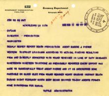 Image of telegram regarding the death of Agent Eguene Pearce