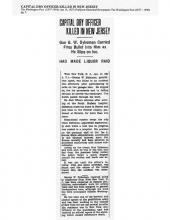 Image of the Washington Post newspaper article, dated January 15, 1927, titled Capital Dry Officer Killed in New Jersey