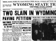 Image of the Wyoming State Tribune newspaper article, dated December 9, 1928, titled Two Slain in Wyoming.
