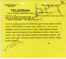 Image of telegram regarding the death of Investigator Leroy Wood