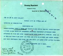 Image of telegram regarding the shooting of Investigator Leroy Wood