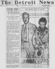 Image of The Detroit News article, dated August 10, 1929, with the headline, Federal Court to Try Heath