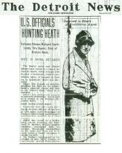 Image of the Detroit News article, dated August 8, 1929, with the headline, U.S. Officials Hunting Heath
