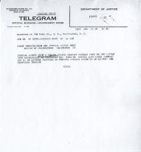 Image of telegraph notification of shooting of Walter Gilbert