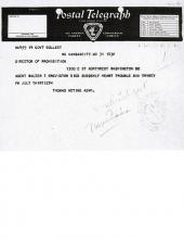 Image of a telegram regarding the death of Walter T. Creviston
