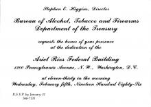Image of the invitation for the Ariel Rios building dedication ceremony.