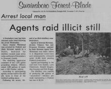 The Swainsboro Forest-Blade news article, dated November 17, 1971, with the headline, Arrest Local Man Agents Raid Illicit Still