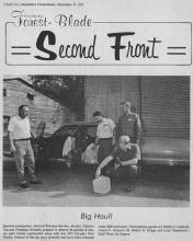 Swainsboro Forest-Blade page with image of Alcohol, Tobacco Tax and Firearms Division special investigators looking at a jug of confiscated non-tax whiskey.