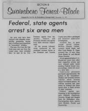 Swainsboro Forest-Blade news article, dated December 22, 1971, with the headline, Federal, state agents arrest six area men.