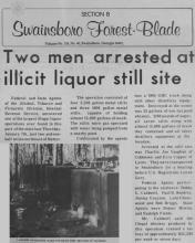 Swainsboro Forest-Blade with headline, Two Men Arrested at Illicit Liquor Still Site
