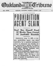 Oakland Tribune, dated August 1, 1932, with headline: Prohibition Agent Slain