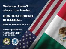 Anti-firearms trafficking poster featuring country flags to prevent violence at the border