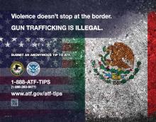 Anti-firearms trafficking poster featuring faded country flags